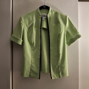Sheri Martin New York Lime Green With Black Accent Open Front Jacket